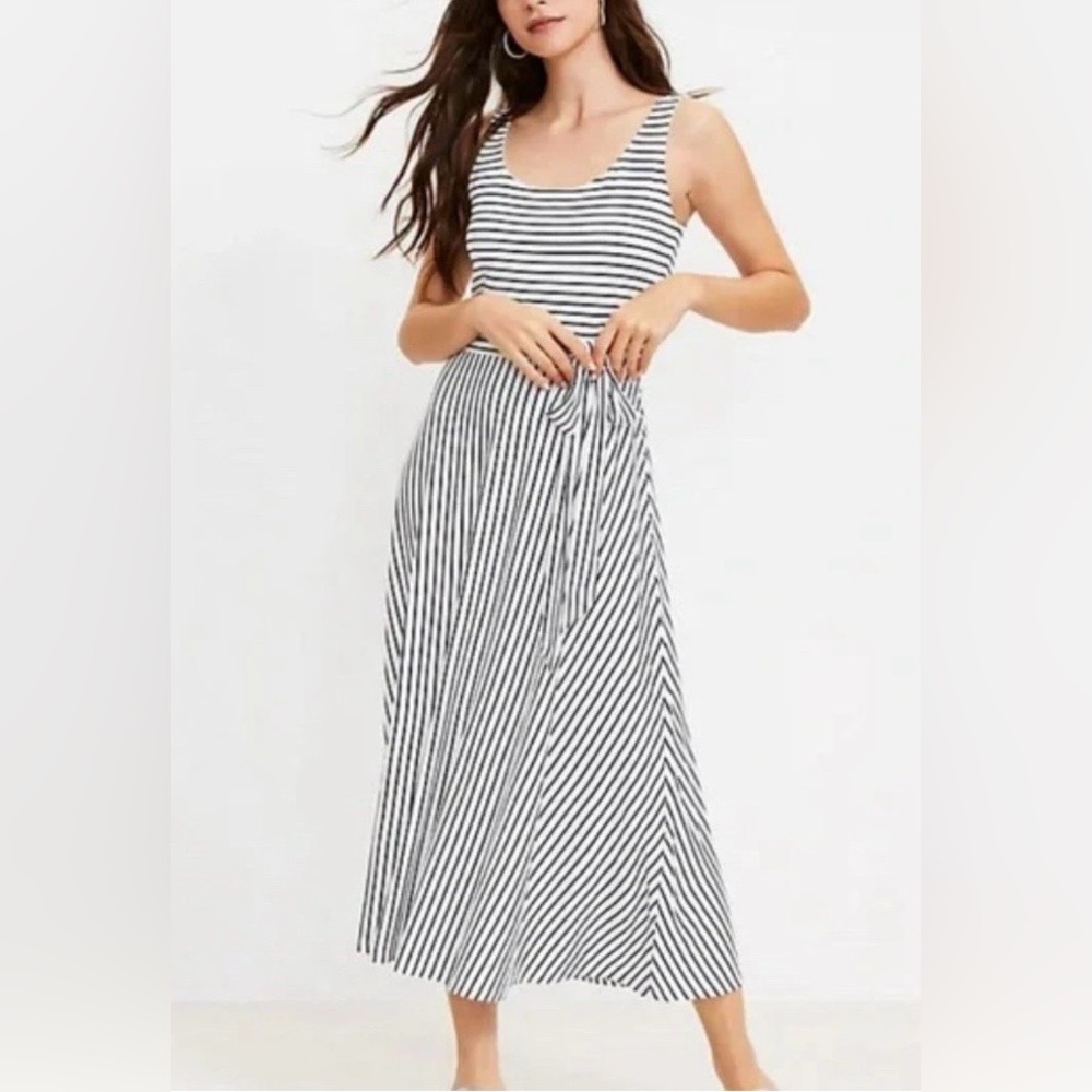 The Loft Striped Tie Waist Midi
Dress Spring Summer Coastal Minimalist 
Size XS
